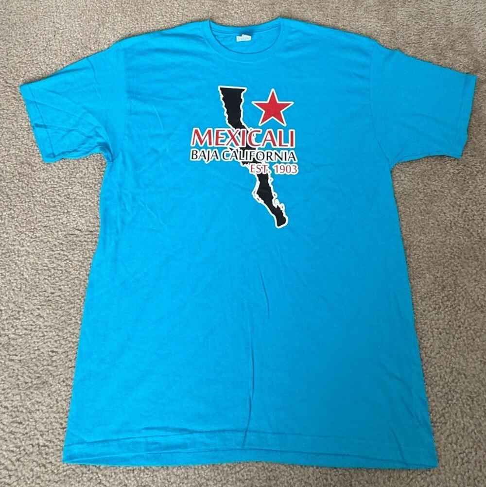 Anvil Men’s XL Mexicali Baja California Graphic T-Shirt Turquoise Blue NWOT